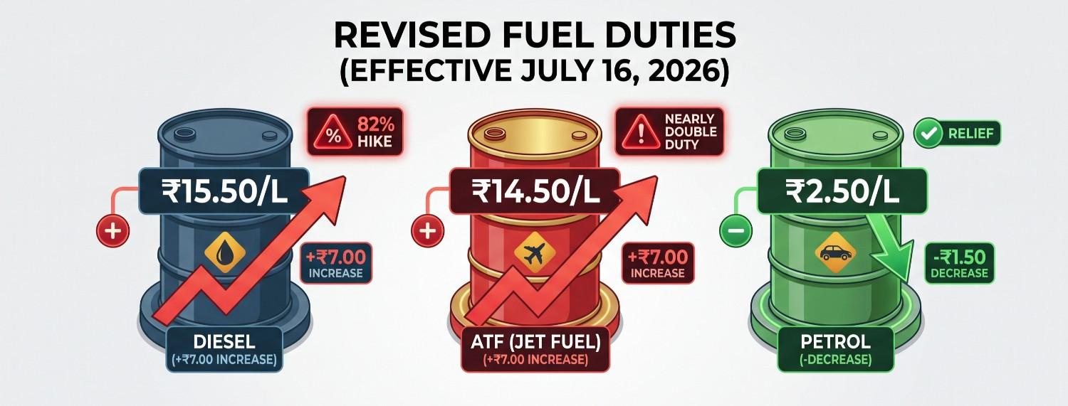 Centre Raises Windfall Tax on Diesel, ATF Exports; Cuts Petrol Levy Effective July 16