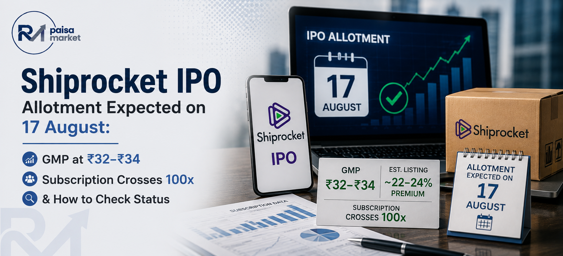 Shiprocket IPO Allotment Expected on 17 August: GMP at ₹32–₹34, Subscription Crosses 100x & How to Check Status