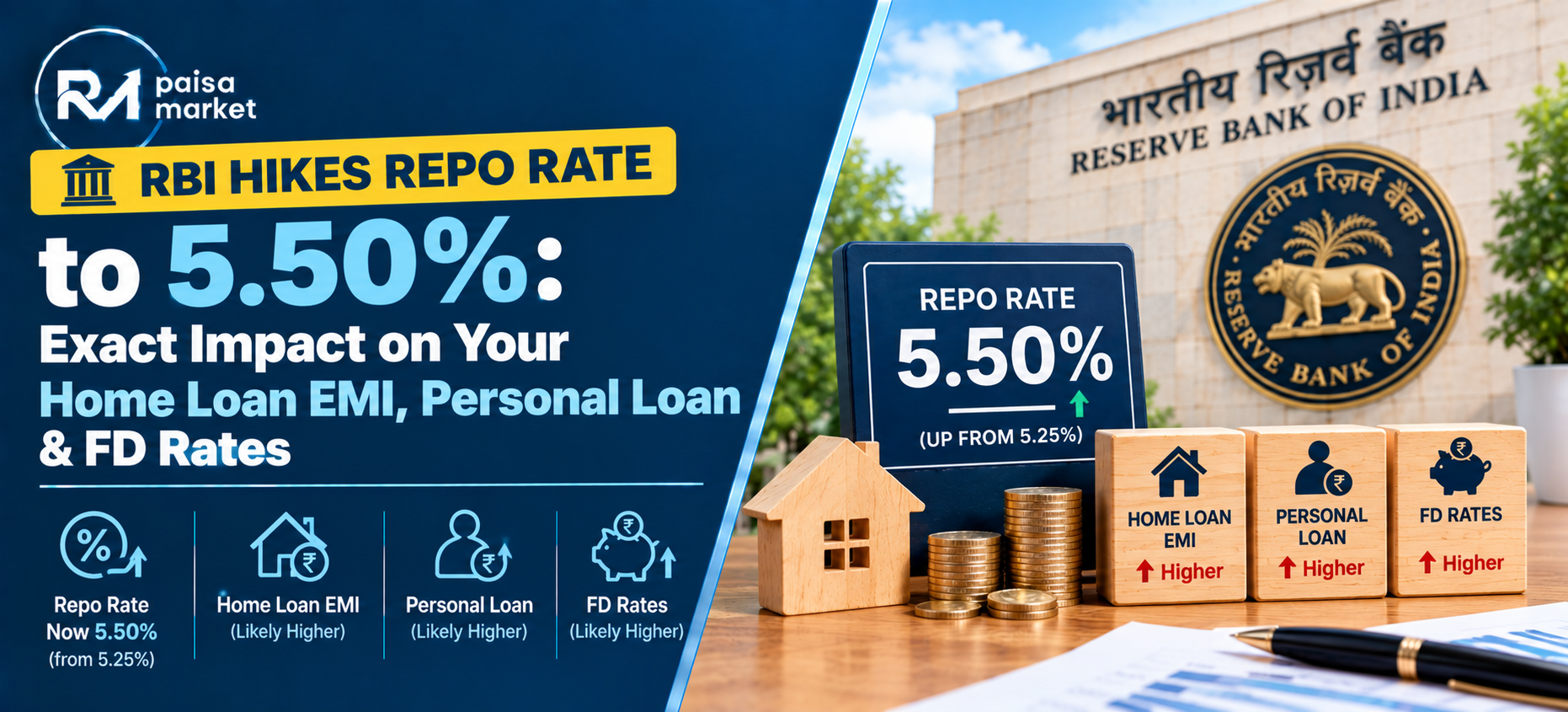 RBI Hikes Repo Rate to 5.50%: Exact Impact on Your Home Loan EMI, Personal Loan & FD Rates